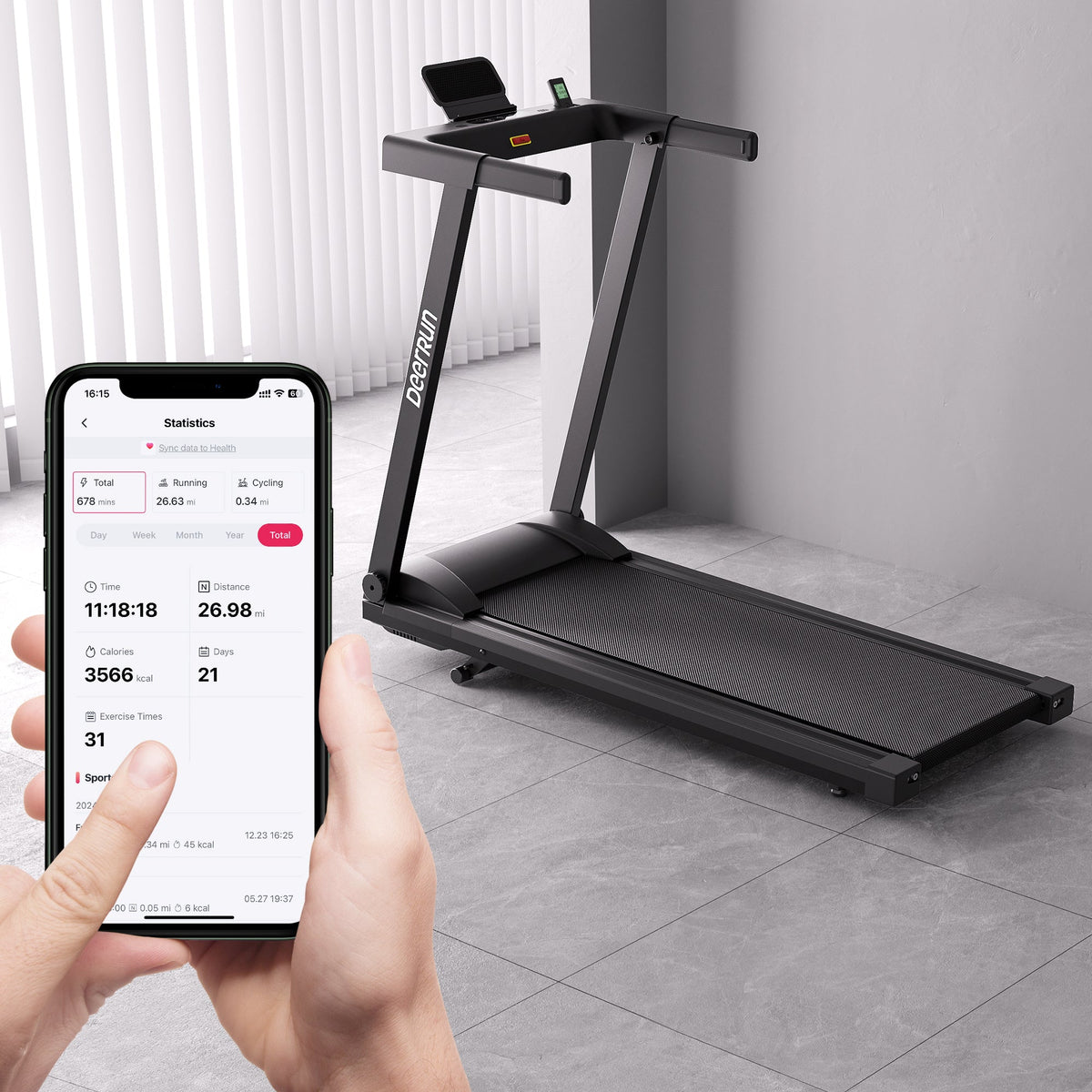 DeerRun All-New 2026 A1 Pro Move+ Smart Foldable Treadmill with 6% Incline & NFC | 350 lbs, 10 mph, Black