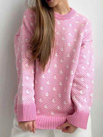 Contrast Round Neck Long Sleeve Sweater for Women Fashion