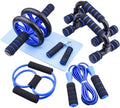 AERLANG Juego de ruedas abdominales 7 en 1 con 2 barras de flexión, banda de resistencia, cuerda de saltar, agarre de mano y rodillera, entrenamiento de fitness en casa, gimnasio en casa, equipo