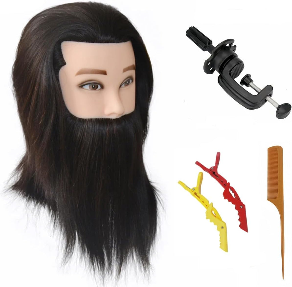 Cabeza de maniquí de peluquero masculino con pelo humano para peinado