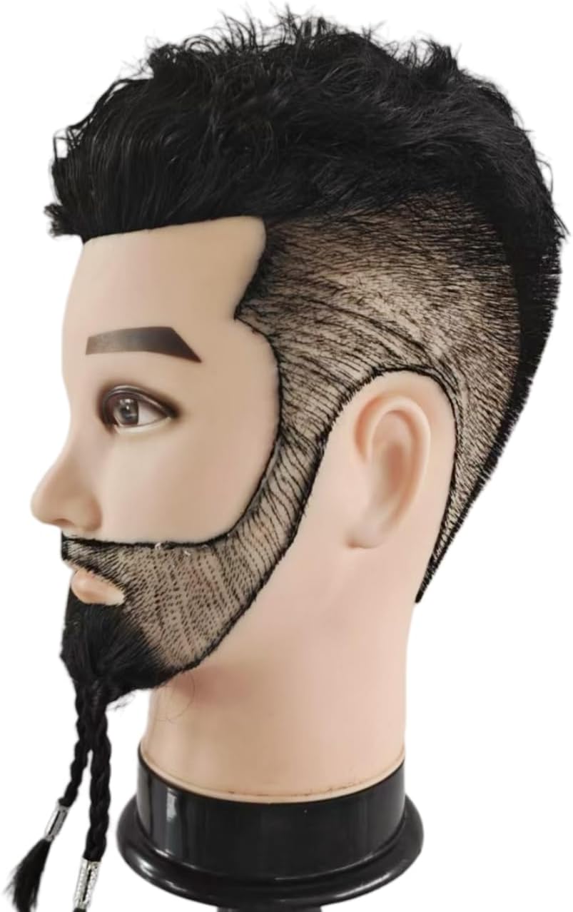 Cabeza de maniquí de peluquero masculino con pelo humano para peinado
