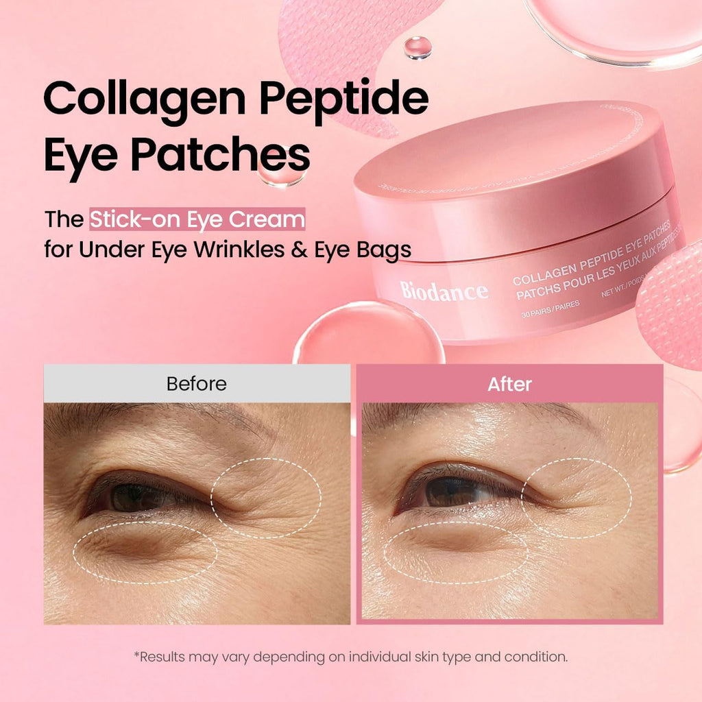 BIODANCE Parches de Ojos con Péptidos de Colágeno, Antiarrugas para Líneas de Expresión y Bolsas, Contorno de Ojos, Cuidado de la Piel Coreano (60 uds)