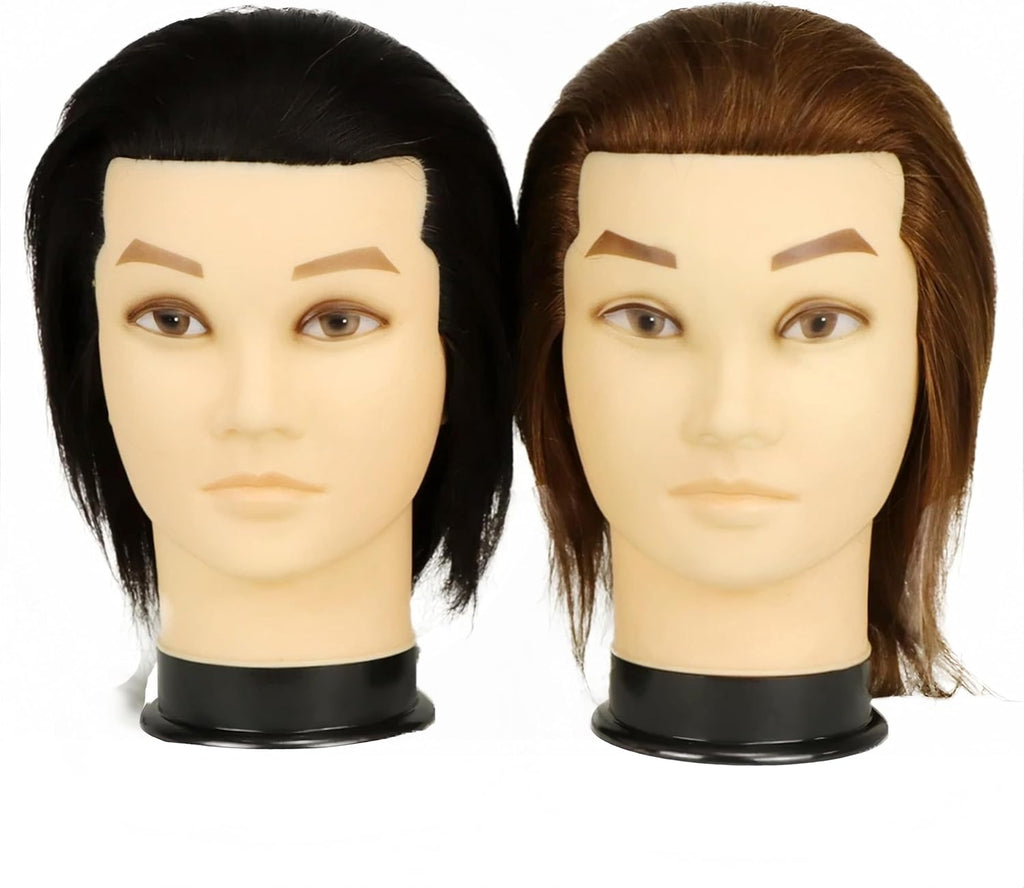 Cabeza de maniquí de peluquero masculino con pelo humano para peinado