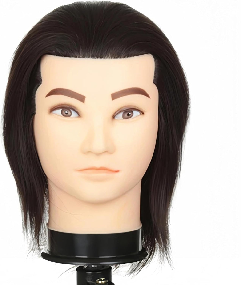 Cabeza de maniquí de peluquero masculino con pelo humano para peinado