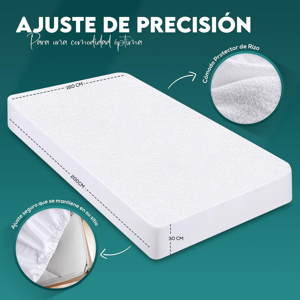 Protector de Colchón Impermeable 150x200 cm, hasta 30 cm