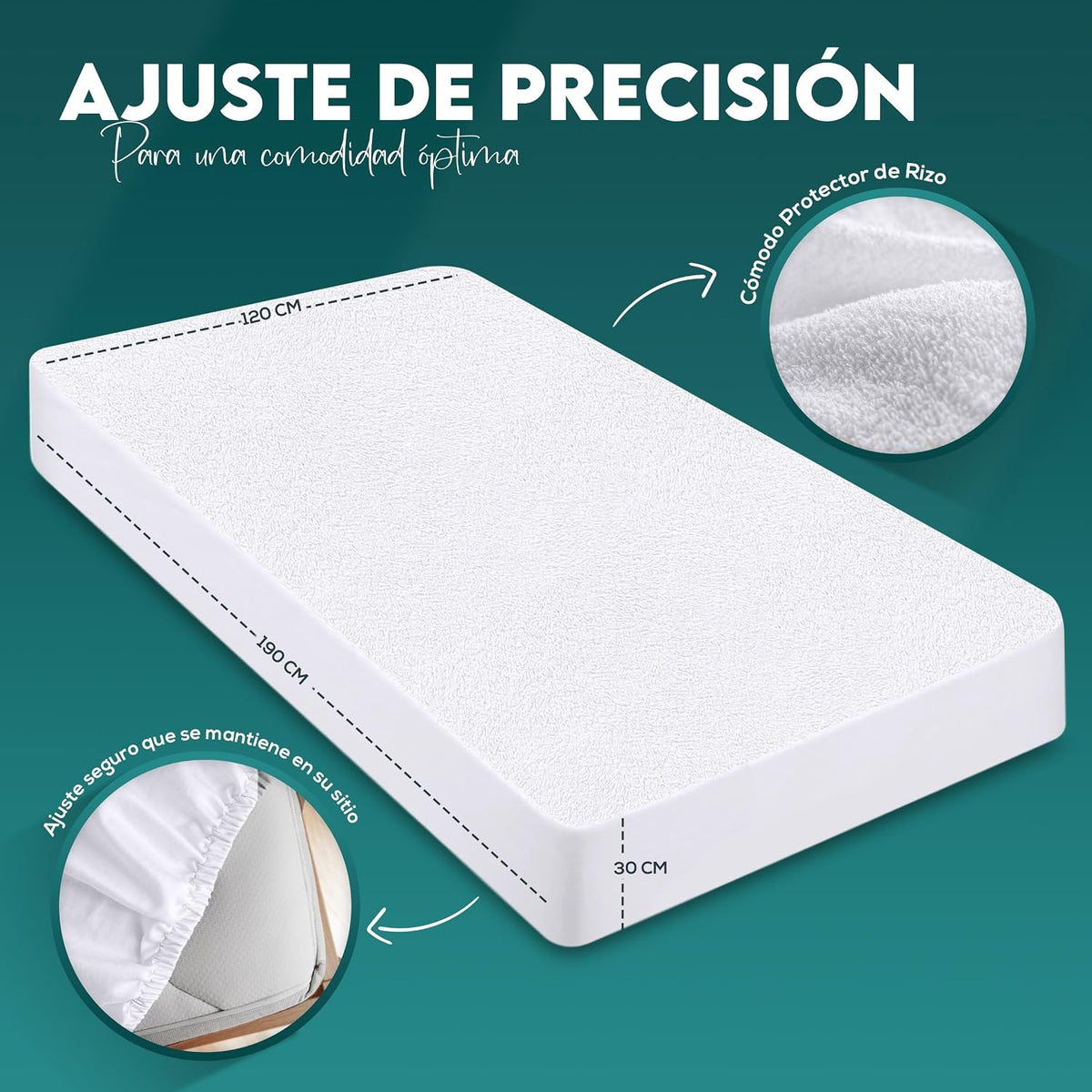 Protector de Colchón Impermeable 150x200 cm, hasta 30 cm