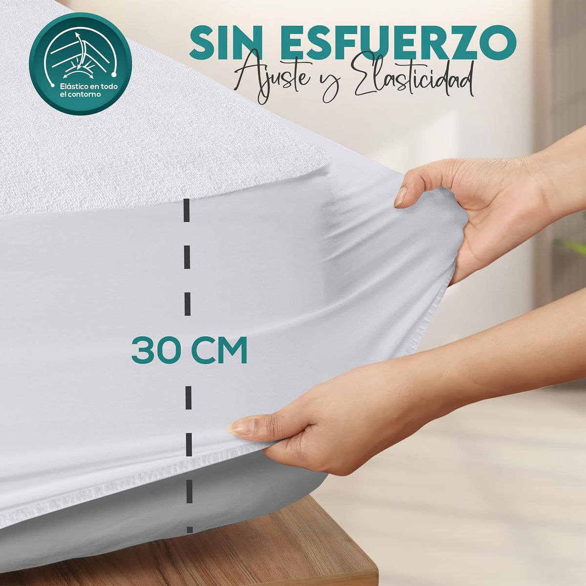 Protector de Colchón Impermeable 150x200 cm, hasta 30 cm