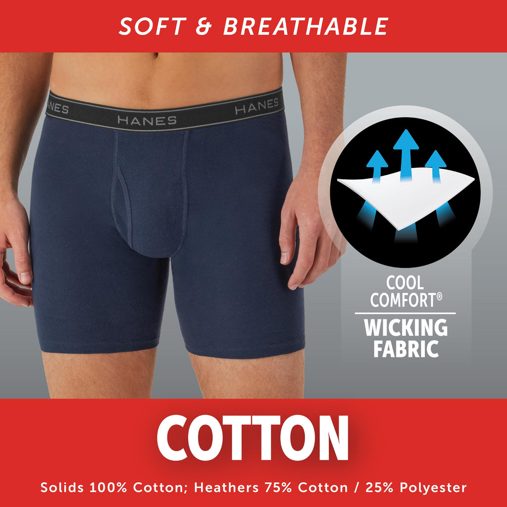 Hanes Men's Underwear Boxer Briefs Pack, Cool & Breathable Cotton Moisture-wicking Underwear for Men, No Ride Up