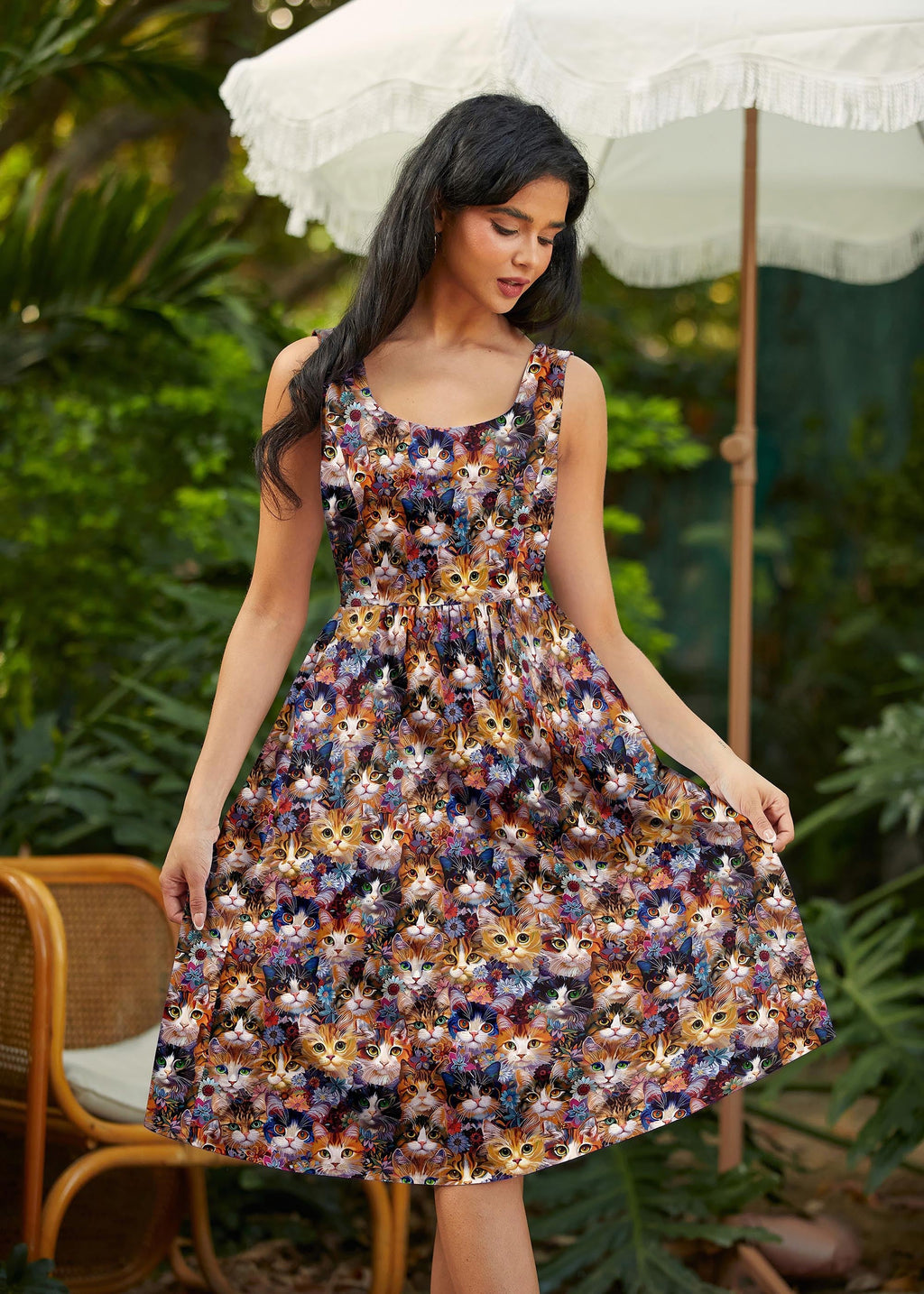 Cats & Flowers Fit & Flare Dress