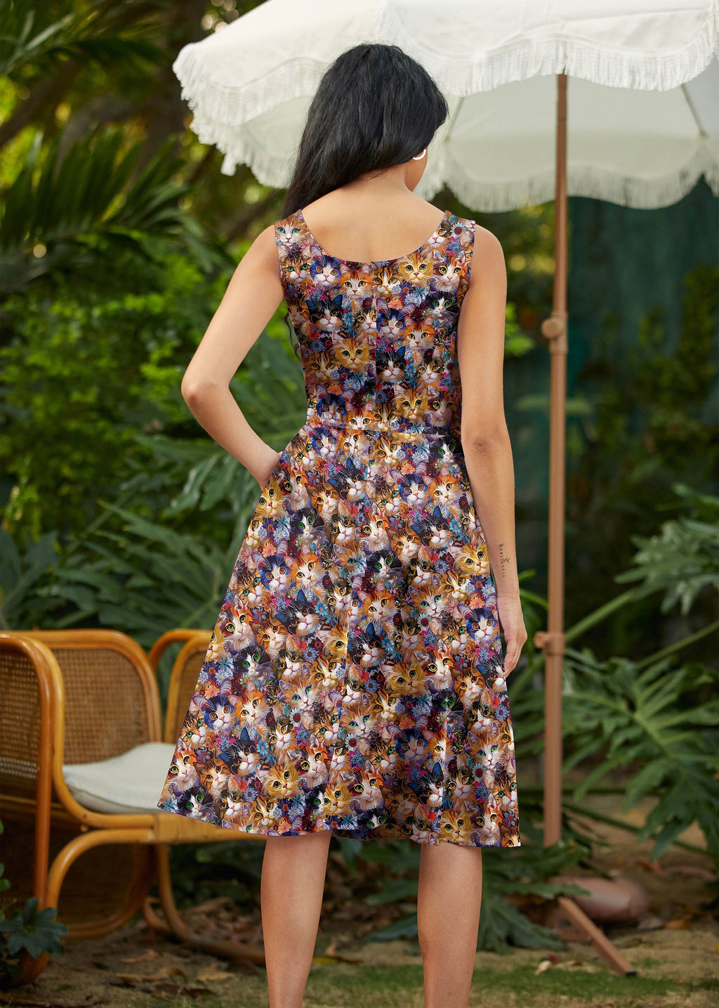 Cats & Flowers Fit & Flare Dress