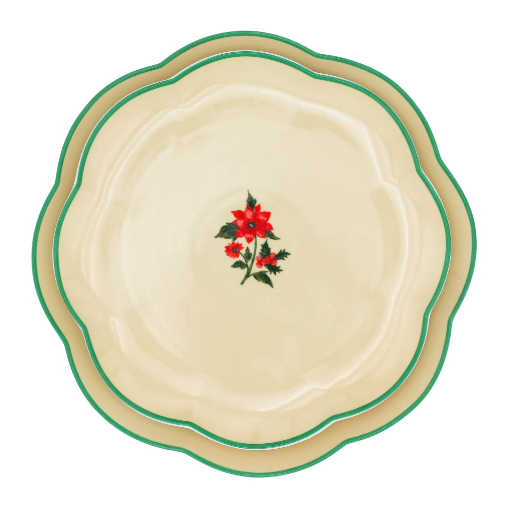 Festive Flora Scalloped Ceramic Starter Plates – Set of 4 (+1 Bonus Plate)