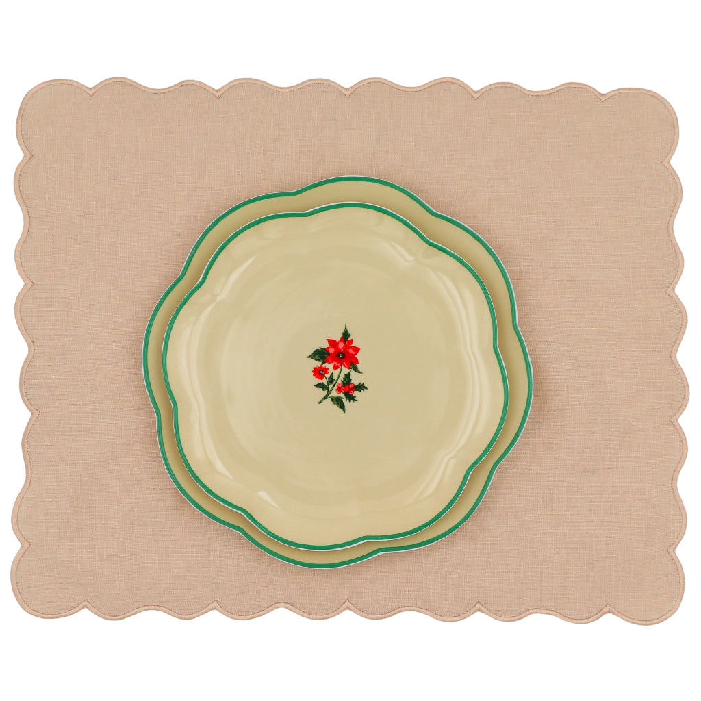 Festive Flora Scalloped Ceramic Starter Plates – Set of 4 (+1 Bonus Plate)