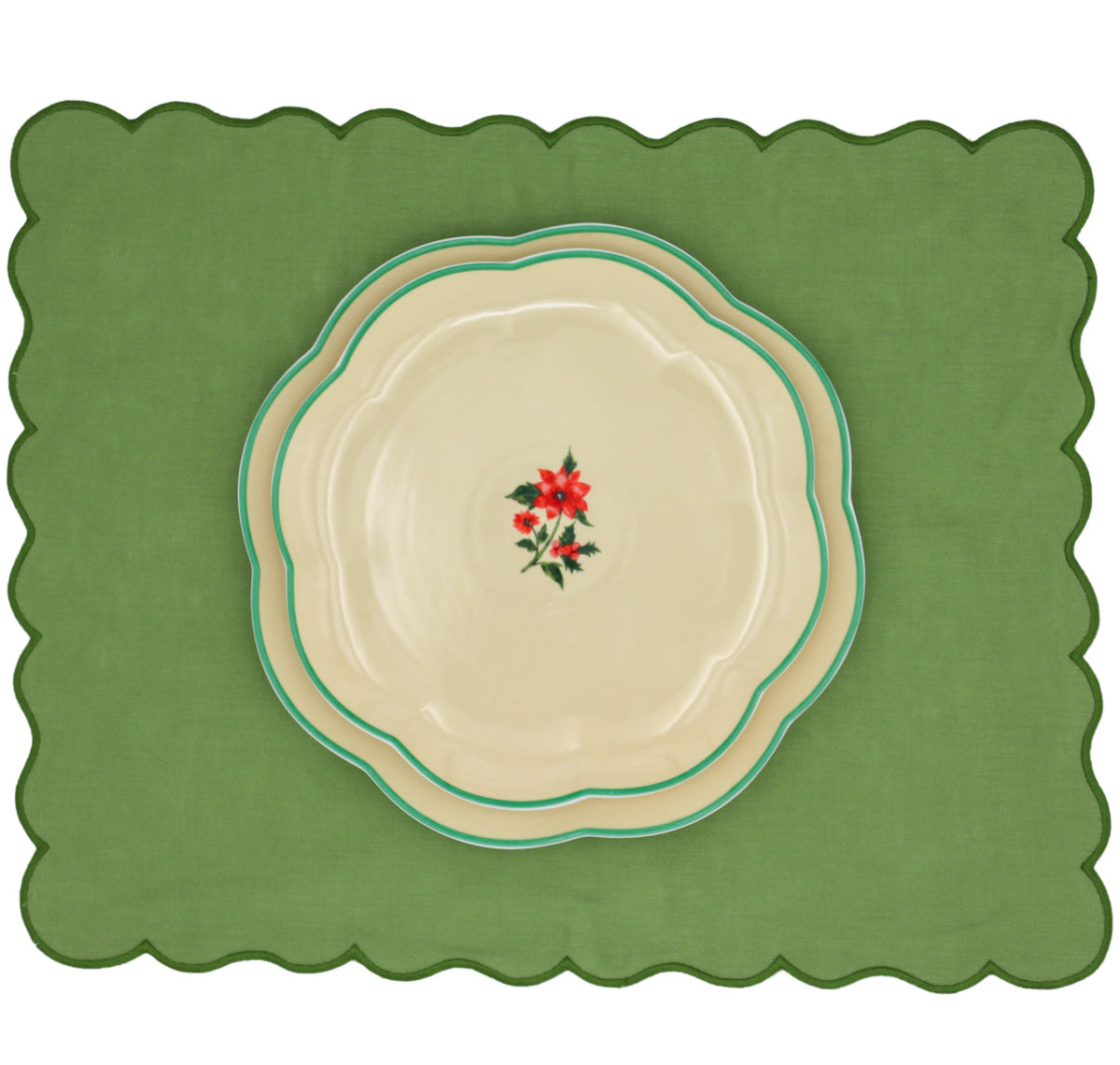 Festive Flora Scalloped Ceramic Starter Plates – Set of 4 (+1 Bonus Plate)