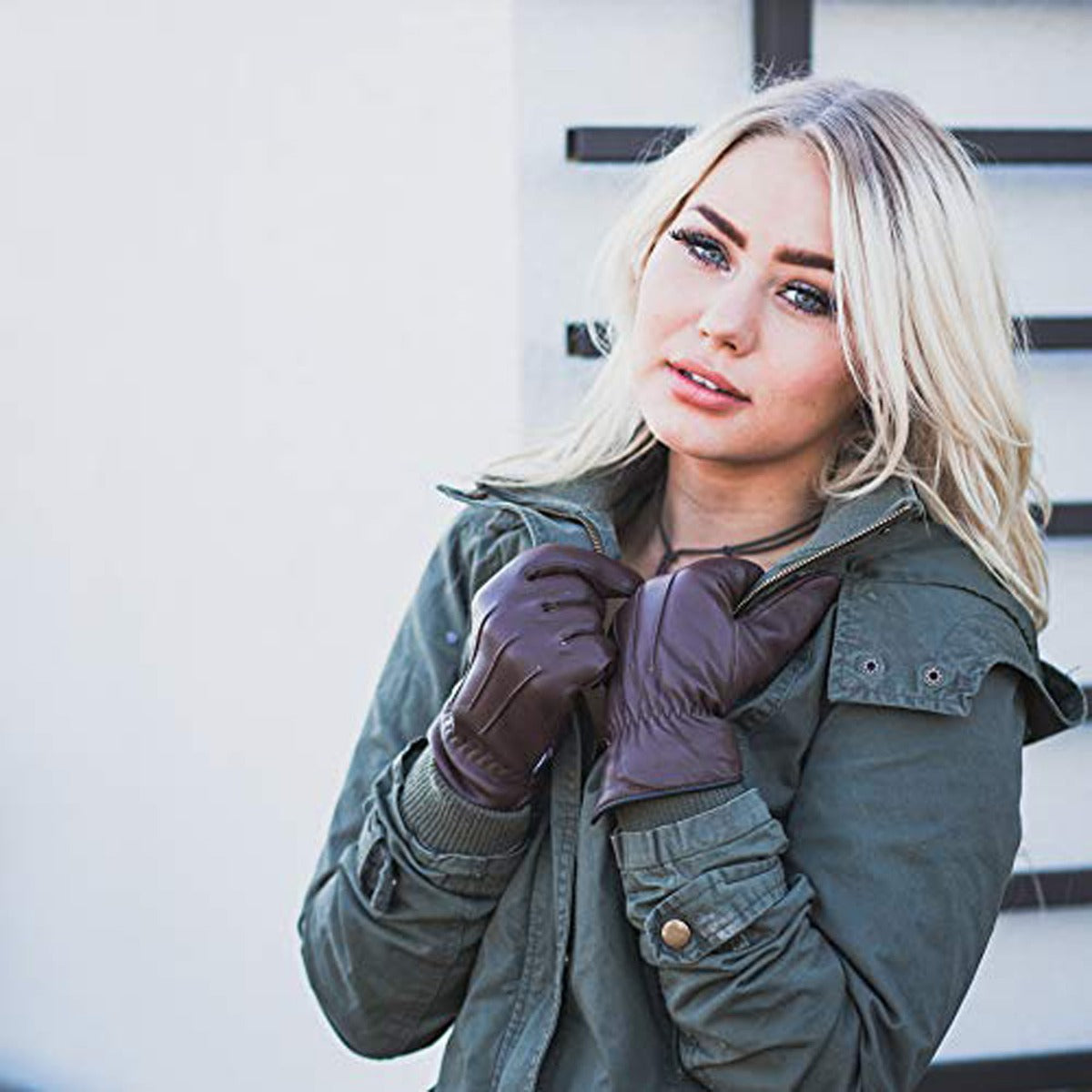 Women's Warm Winter Dress And Work Gloves, Thermal Lining, Genuine Brown Leather