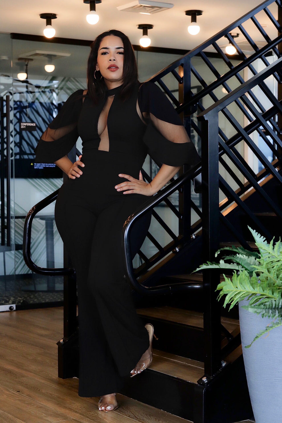 La Mesh Inserted Fashion Jumpsuit